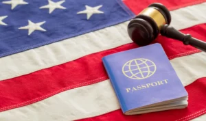 U.S. passport and judge's gavel representing immigration and public charge rules